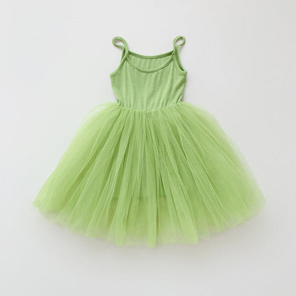 MyKids-USA® Baby Kids Girls Sleeveless Plain Tulle Patchwork Strap Dress