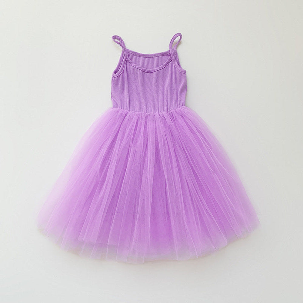 MyKids-USA® Baby Kids Girls Sleeveless Plain Tulle Patchwork Strap Dress