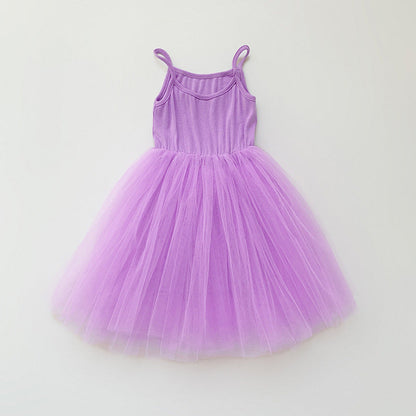 MyKids-USA® Baby Kids Girls Sleeveless Plain Tulle Patchwork Strap Dress