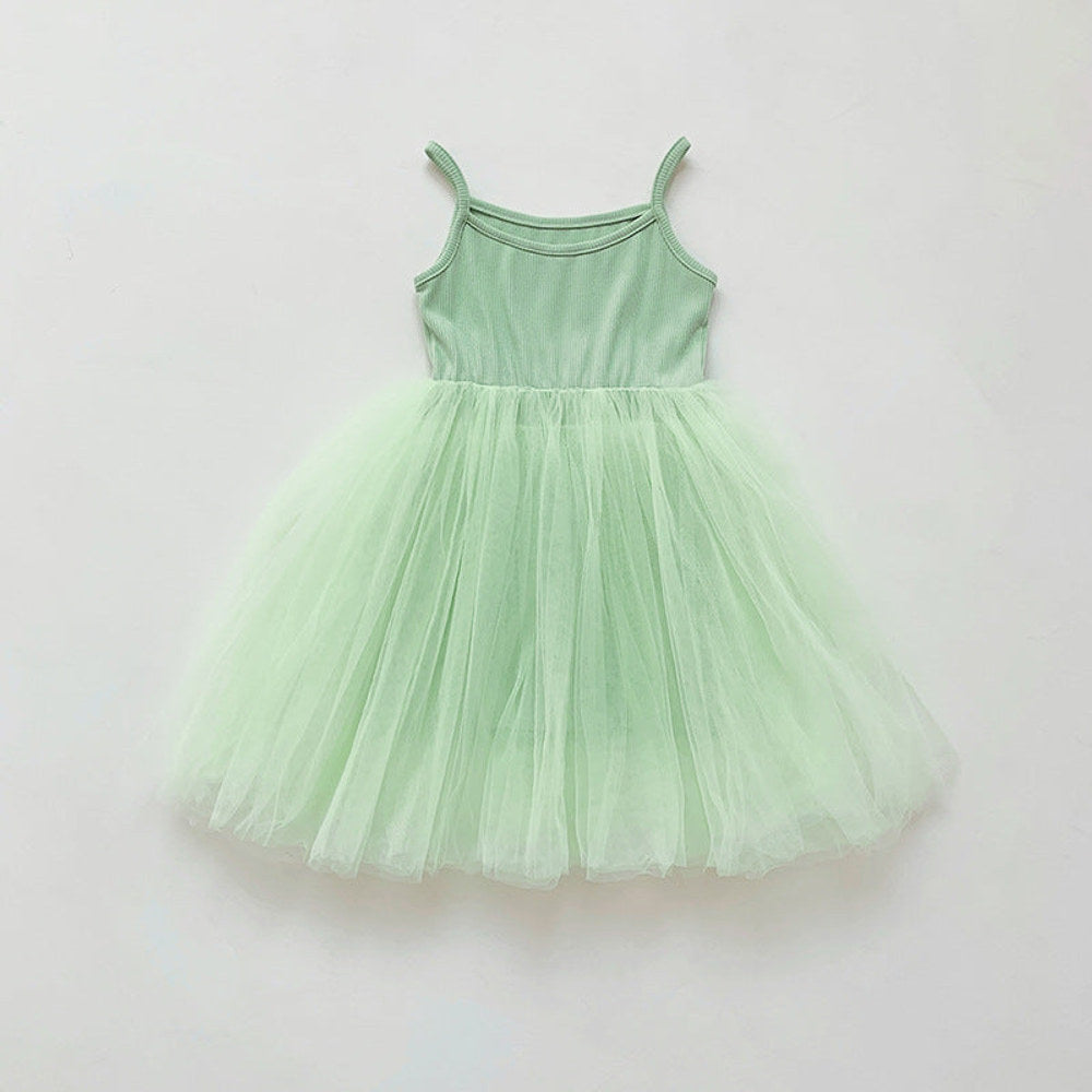 MyKids-USA® Baby Kids Girls Sleeveless Plain Tulle Patchwork Strap Dress