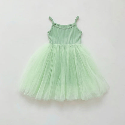 MyKids-USA® Baby Kids Girls Sleeveless Plain Tulle Patchwork Strap Dress