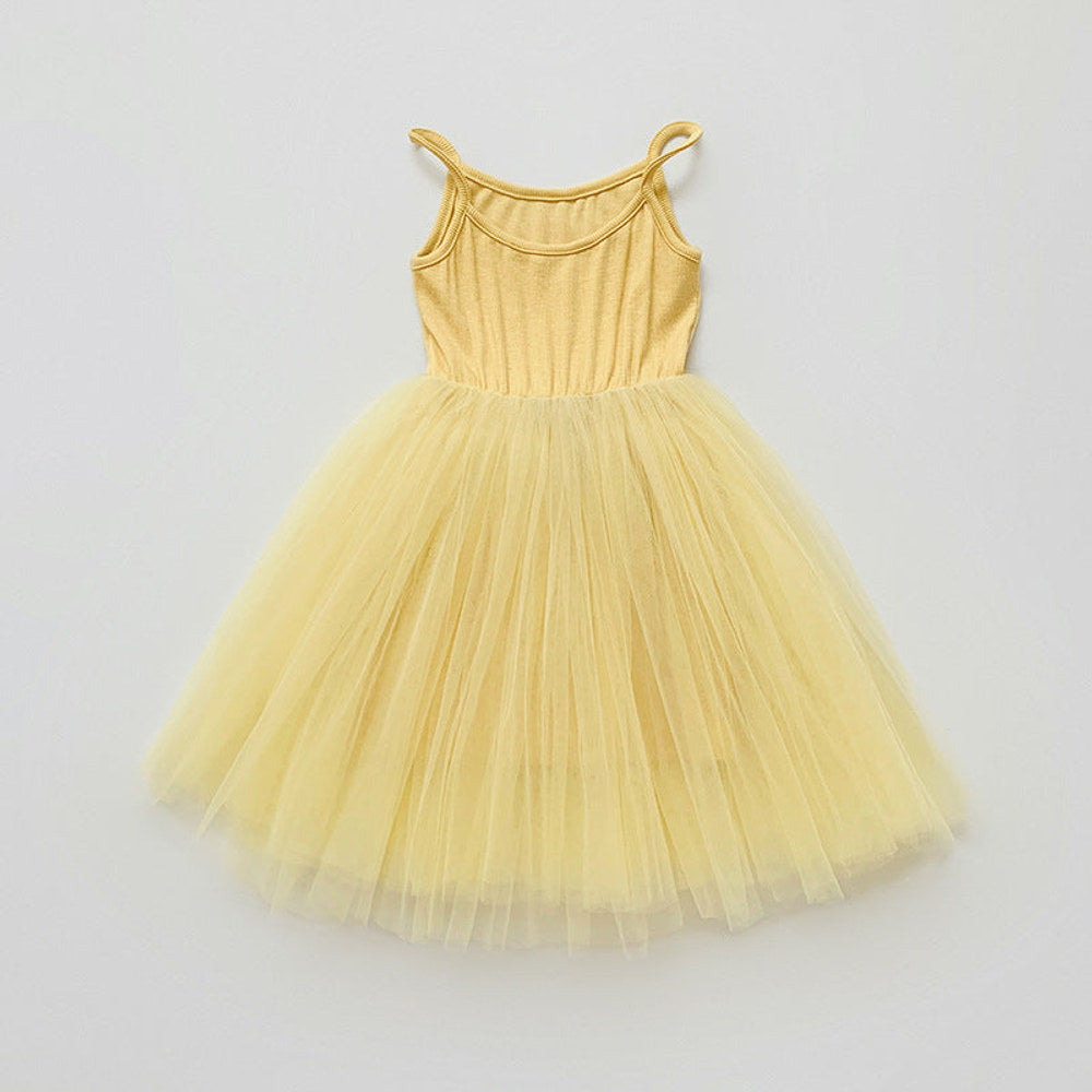 MyKids-USA® Baby Kids Girls Sleeveless Plain Tulle Patchwork Strap Dress