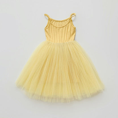 MyKids-USA® Baby Kids Girls Sleeveless Plain Tulle Patchwork Strap Dress