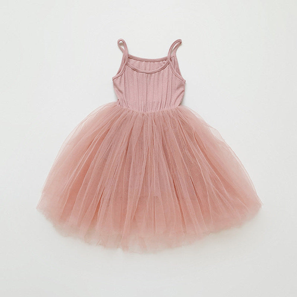 MyKids-USA® Baby Kids Girls Sleeveless Plain Tulle Patchwork Strap Dress