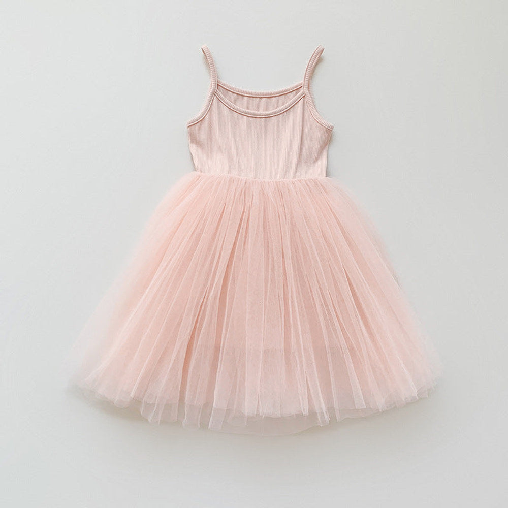 MyKids-USA® Baby Kids Girls Sleeveless Plain Tulle Patchwork Strap Dress