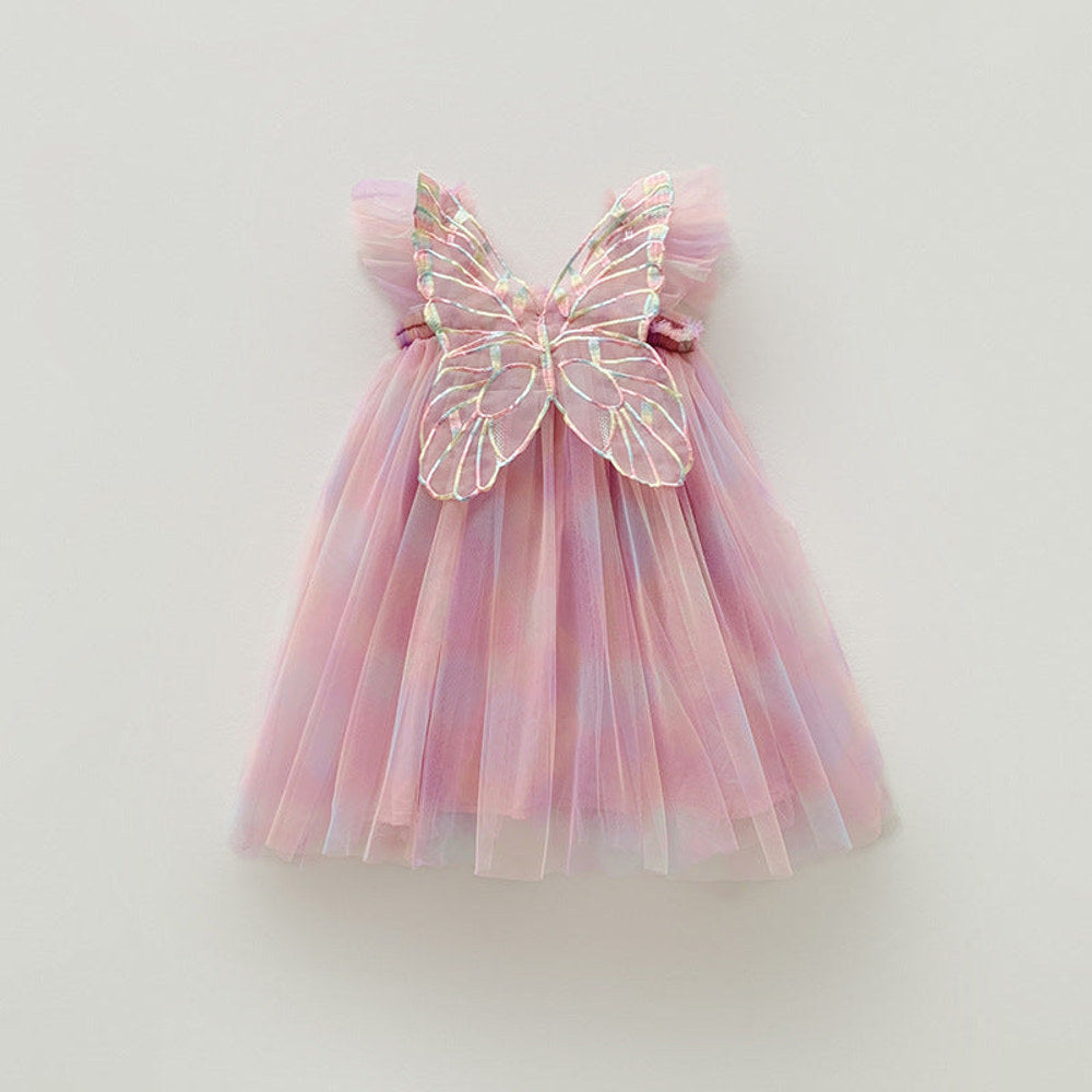 MyKids-USA® Baby Kids Girls Fly Sleeves Butterfly Pattern Gradient Tulle Dress