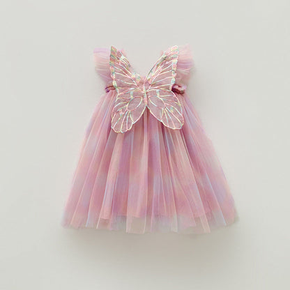 MyKids-USA® Baby Kids Girls Fly Sleeves Butterfly Pattern Gradient Tulle Dress