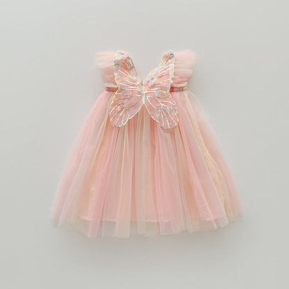MyKids-USA® Baby Kids Girls Fly Sleeves Butterfly Pattern Gradient Tulle Dress