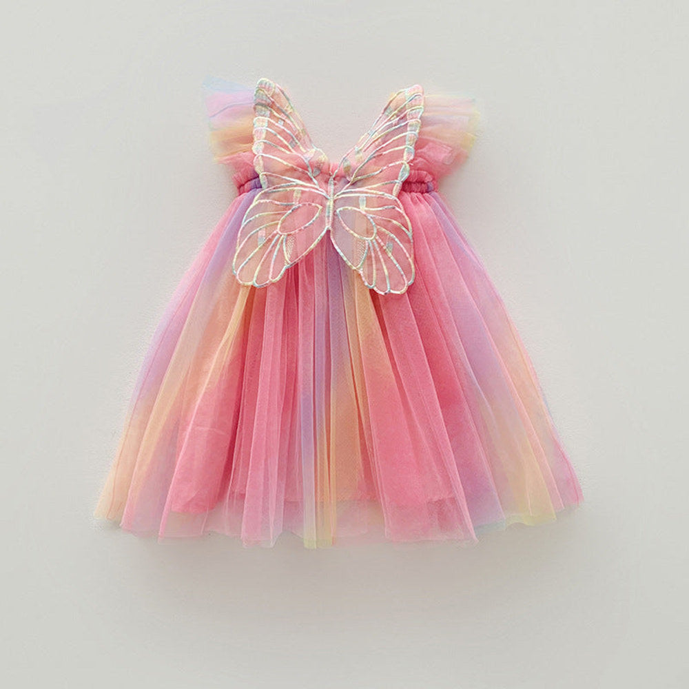 MyKids-USA® Baby Kids Girls Fly Sleeves Butterfly Pattern Gradient Tulle Dress