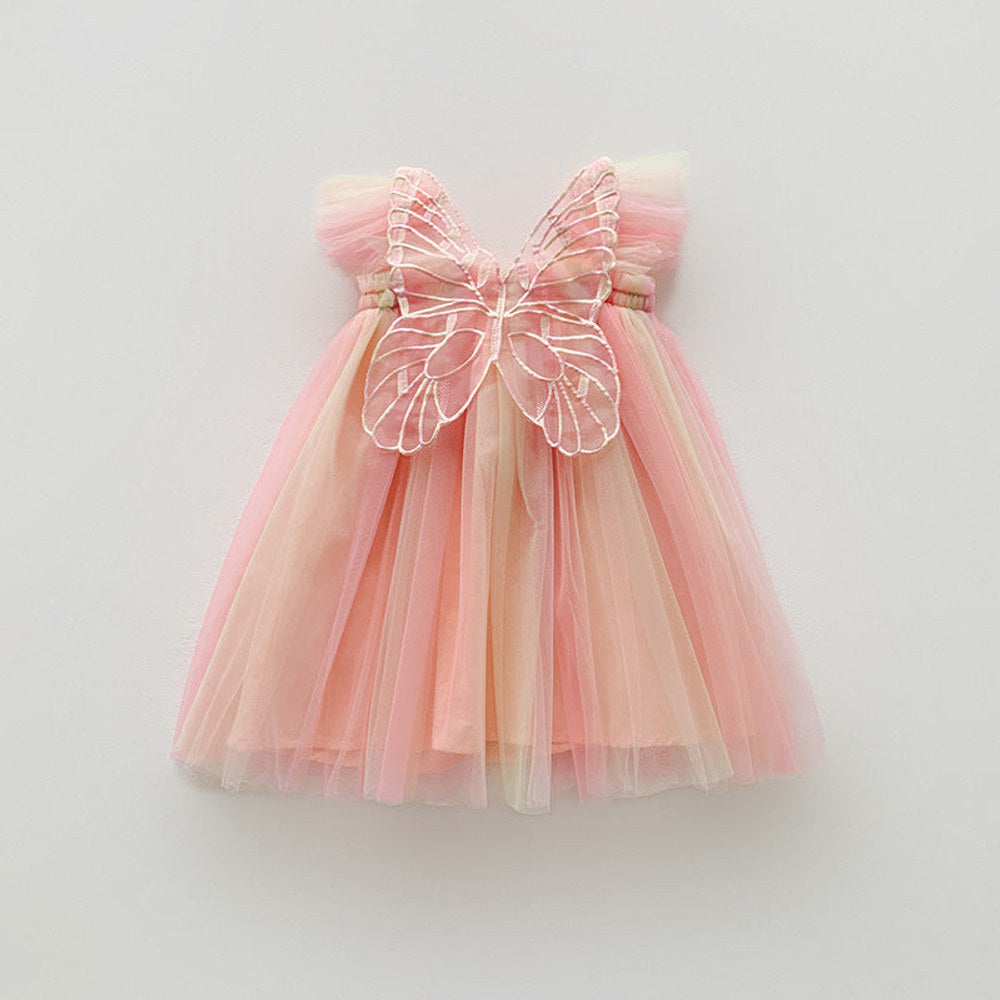 MyKids-USA® Baby Kids Girls Fly Sleeves Butterfly Pattern Gradient Tulle Dress