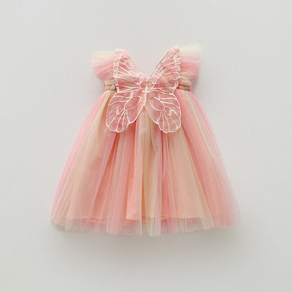 MyKids-USA® Baby Kids Girls Fly Sleeves Butterfly Pattern Gradient Tulle Dress