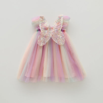 MyKids-USA® Baby Kids Girls Fly Sleeves Butterfly Pattern Gradient Tulle Dress
