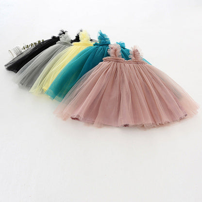 MyKids-USA® Baby Kids Girls Sleeveless Plain Tulle Strap Dress