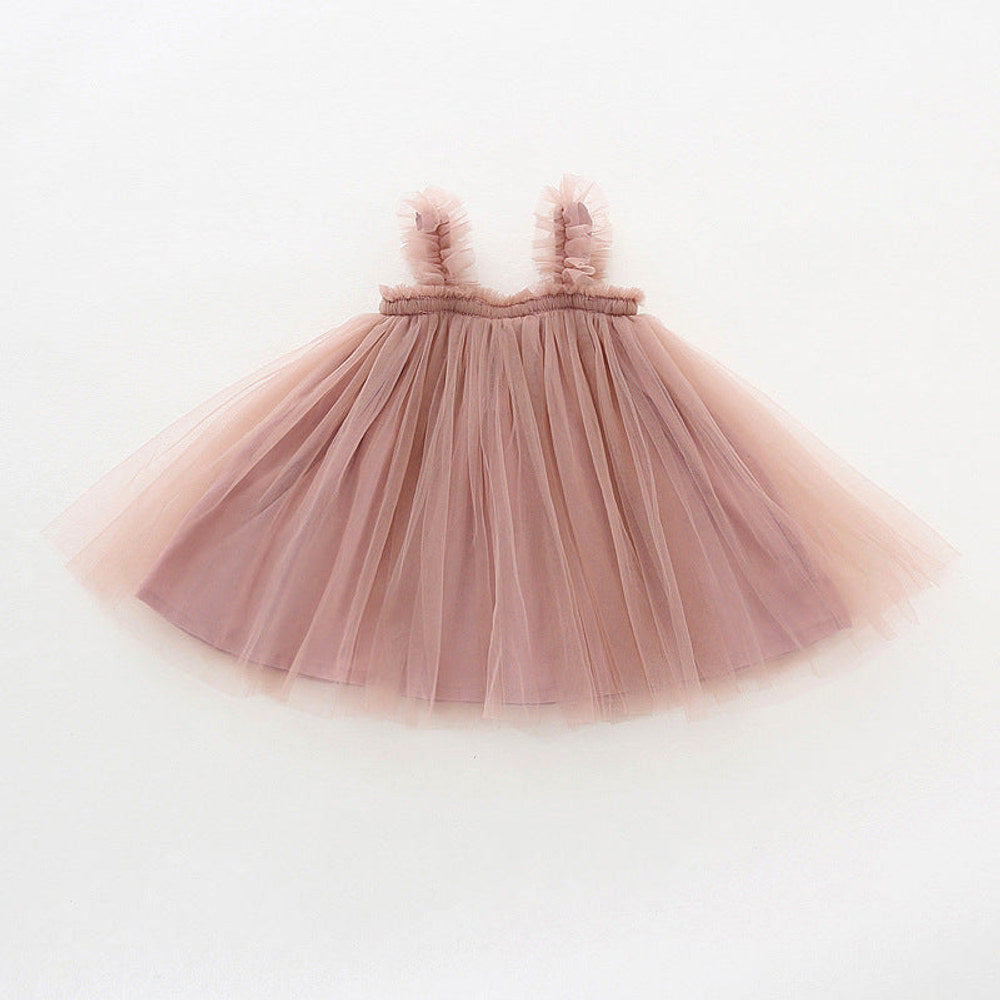 MyKids-USA® Baby Kids Girls Sleeveless Plain Tulle Strap Dress