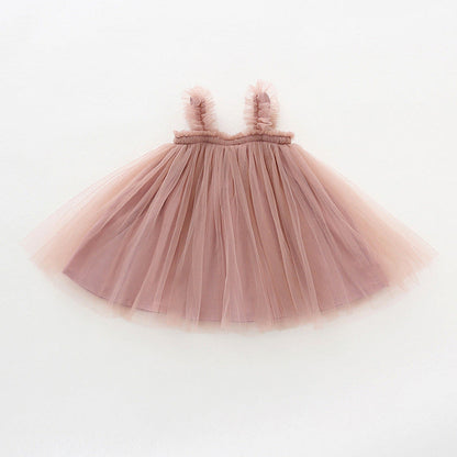 MyKids-USA® Baby Kids Girls Sleeveless Plain Tulle Strap Dress