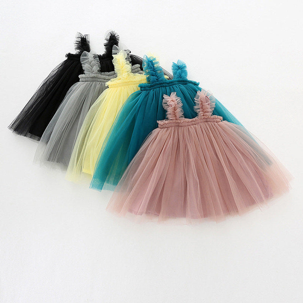 MyKids-USA® Baby Kids Girls Sleeveless Plain Tulle Strap Dress