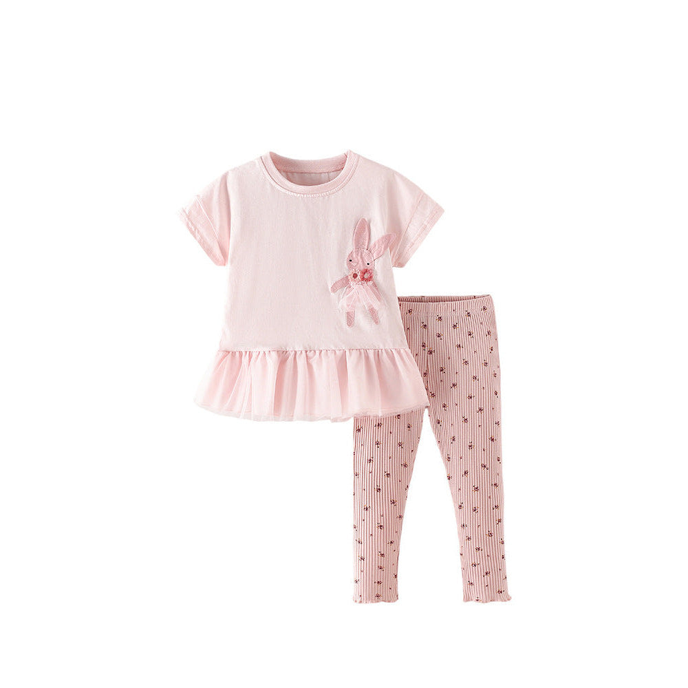 MyKids-USA® Baby Kids Girls Short Sleeves Cartoon Pattern Top and Floral Pants Clothing Set