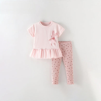 MyKids-USA® Baby Kids Girls Short Sleeves Cartoon Pattern Top and Floral Pants Clothing Set