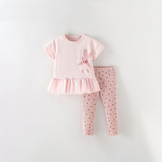 MyKids-USA® Baby Kids Girls Short Sleeves Cartoon Pattern Top and Floral Pants Clothing Set
