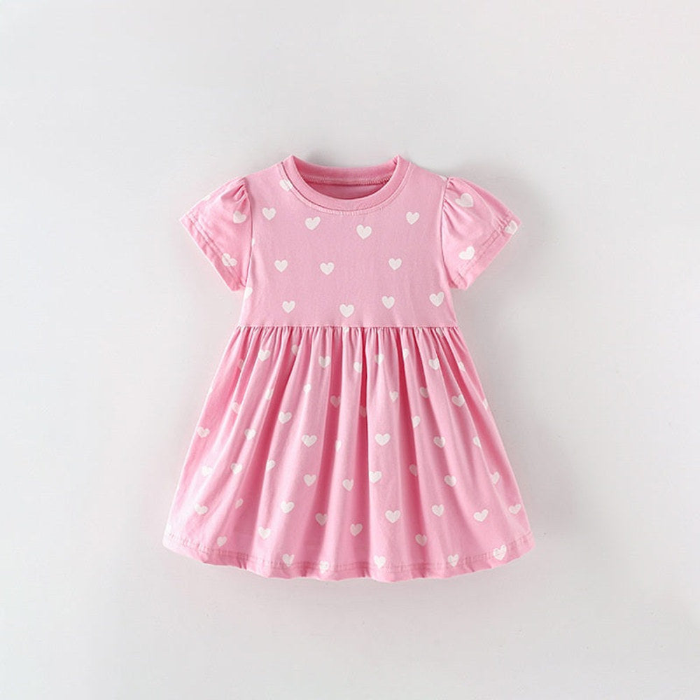 MyKids-USA® Short Sleeves Hearts Pattern Dress for Stylish Girls