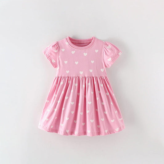 MyKids-USA® Short Sleeves Hearts Pattern Dress for Stylish Girls