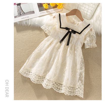 Summer Arrival Baby Girls Short Sleeves Flowers Pattern Embroidered Tulle Dress