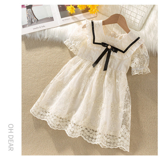 MyKids-USA® Baby Girls Short Sleeves Flowers Pattern Embroidered Tulle Dress
