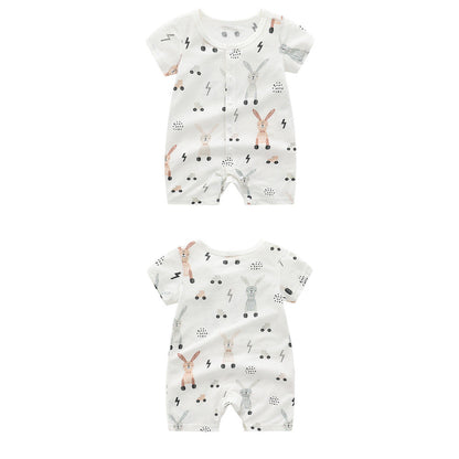 Summer Arrival Baby Short Sleeves Animals Cartoon Pattern Rompers Bodysuits
