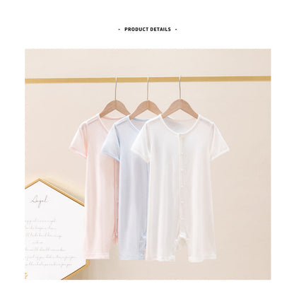 Summer Arrival Baby Short Sleeves Solid Color Single Breasted Rompers Bodysuits