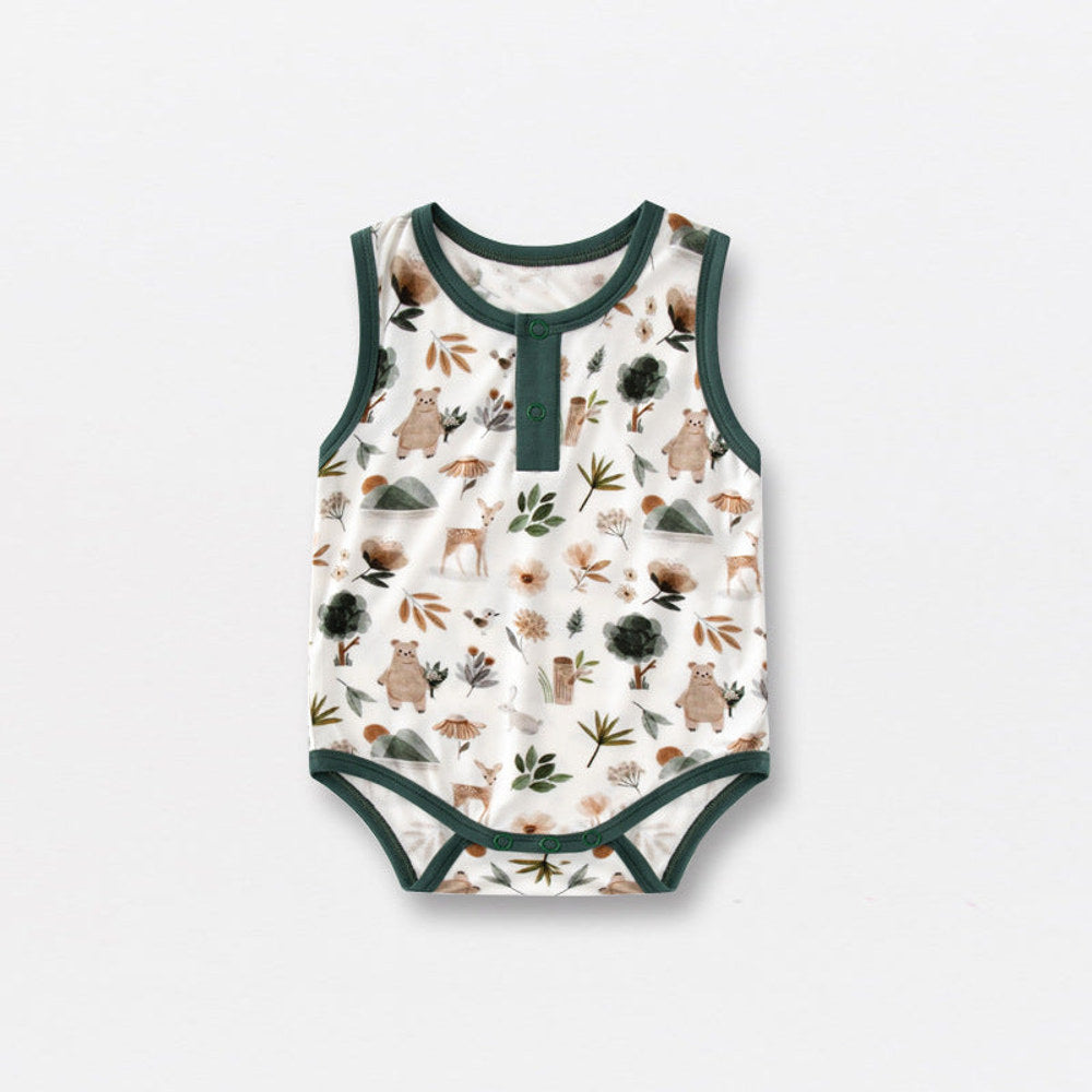 Summer Arrival Baby Sleeveless Floral and Animals Pattern Bodysuits