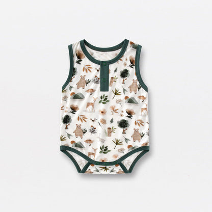 Summer Arrival Baby Sleeveless Floral and Animals Pattern Bodysuits