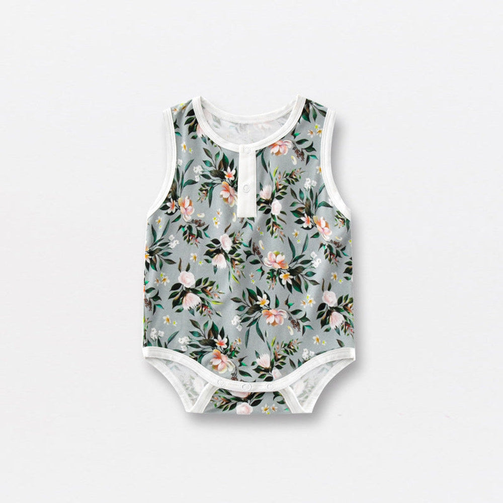 Summer Arrival Baby Sleeveless Floral and Animals Pattern Bodysuits