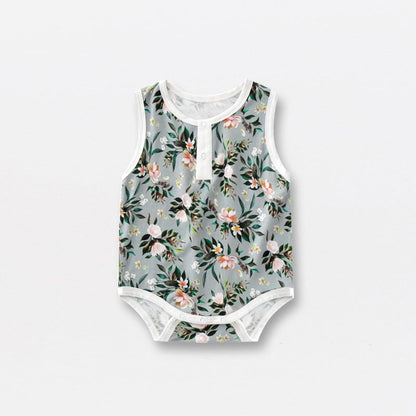 Summer Arrival Baby Sleeveless Floral and Animals Pattern Bodysuits