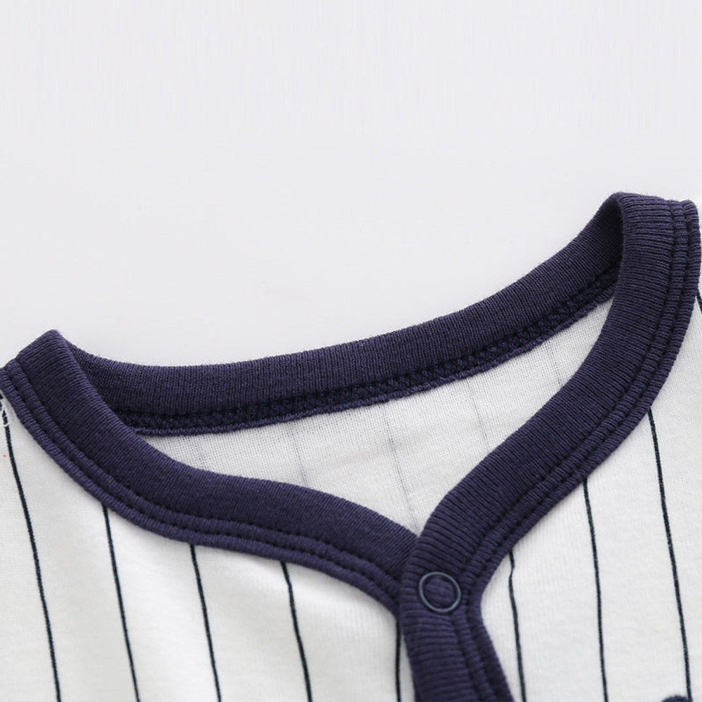 Summer Arrival Baby Boys Short Sleeves Striped and Letters Pattern Rompers Bodysuits