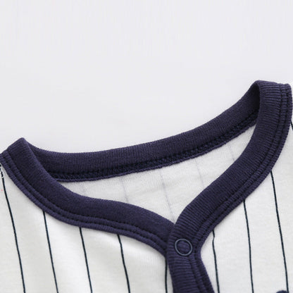 Summer Arrival Baby Boys Short Sleeves Striped and Letters Pattern Rompers Bodysuits