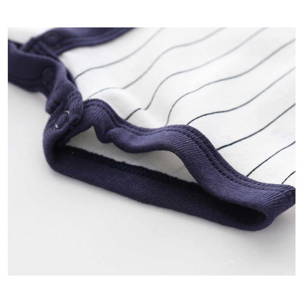 Summer Arrival Baby Boys Short Sleeves Striped and Letters Pattern Rompers Bodysuits