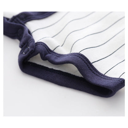 Summer Arrival Baby Boys Short Sleeves Striped and Letters Pattern Rompers Bodysuits