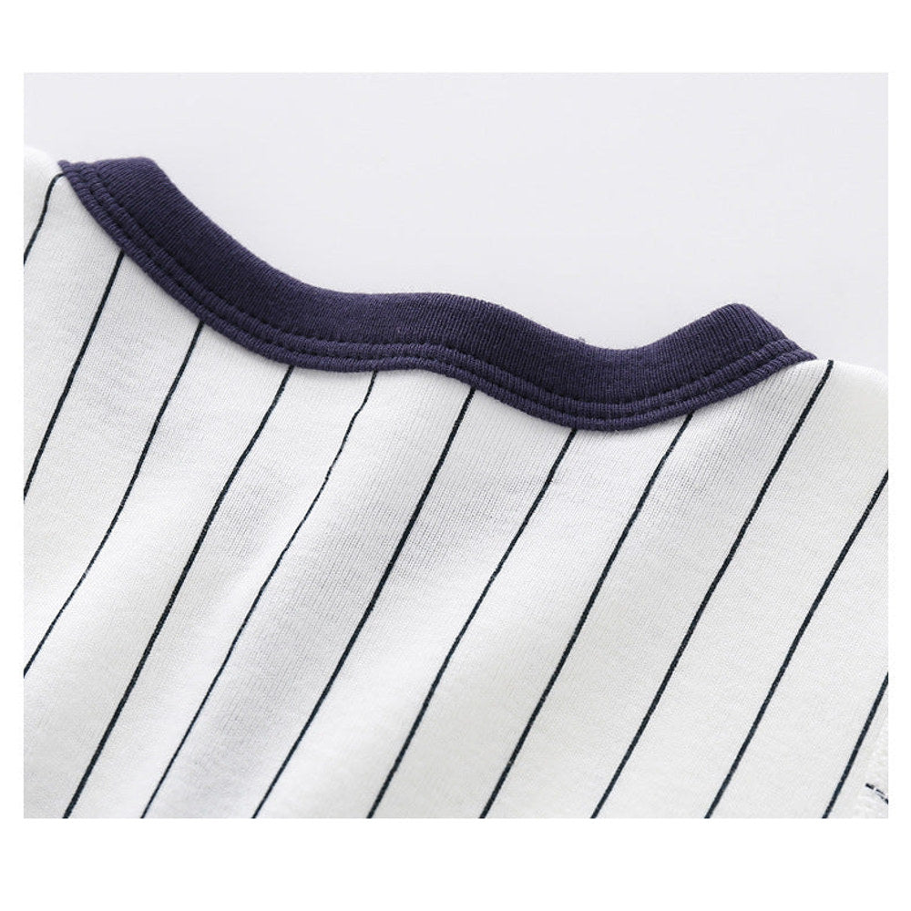 Summer Arrival Baby Boys Short Sleeves Striped and Letters Pattern Rompers Bodysuits