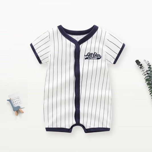 MyKids-USA® Summer Arrival Baby Boys Short Sleeves Striped and Letters Pattern Rompers Bodysuits