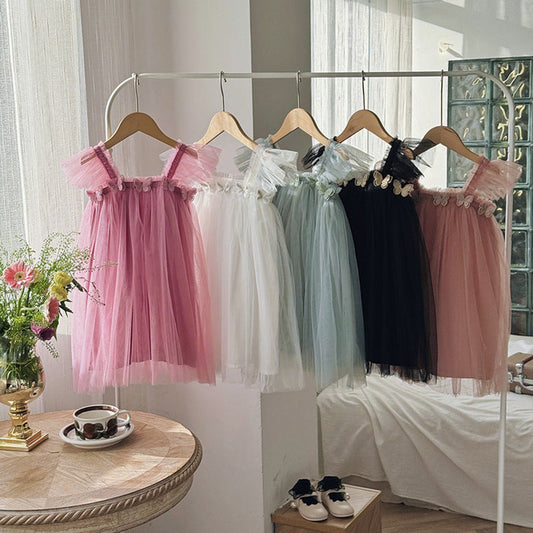 MyKids-USA® Baby Kids Girls Fly Sleeves Butterfly Pattern Tulle Strap Dress