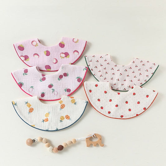 MyKids-USA® Adorable Fruits Printed Pattern Snap-on Round Shaped Bib