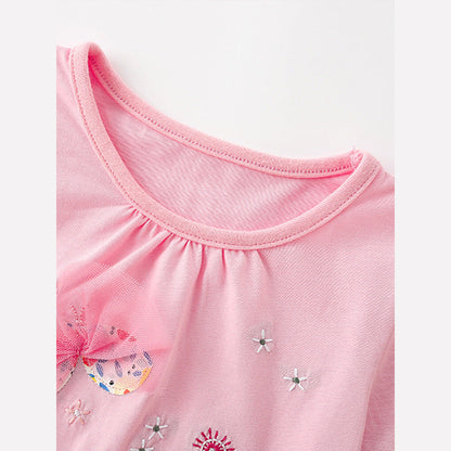 Summer Girls’ Flowers Pattern T-shirt in European and American Style