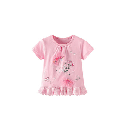 Summer Girls’ Flowers Pattern T-shirt in European and American Style