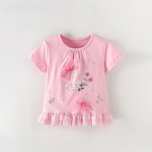 MyKids-USA® Girls’ Flowers Pattern T-shirt in European and American Style