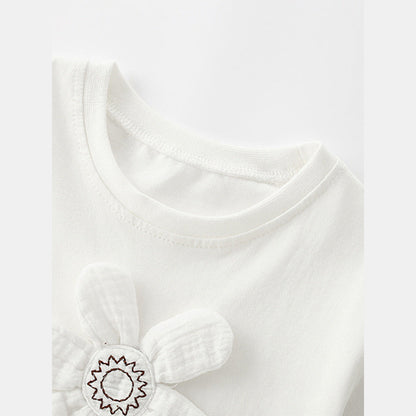 Summer Girls’ Flowers Pattern T-shirt in European and American Style