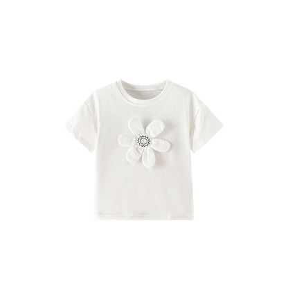 Summer Girls’ Flowers Pattern T-shirt in European and American Style