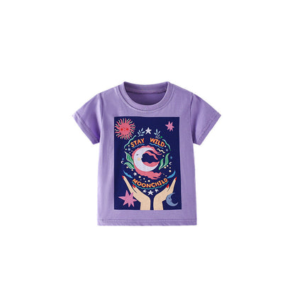 Summer Girls’ Cartoon Pattern T-shirt in European and American Style
