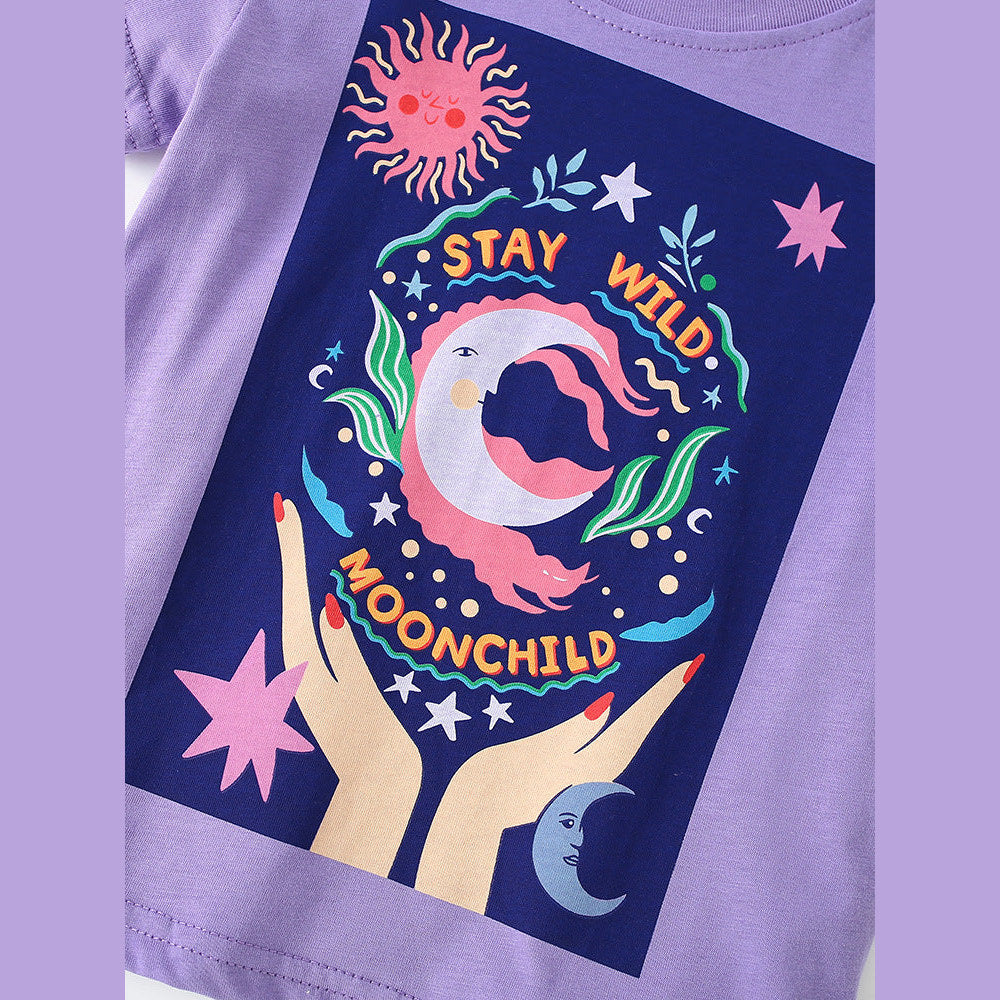 Summer Girls’ Cartoon Pattern T-shirt in European and American Style