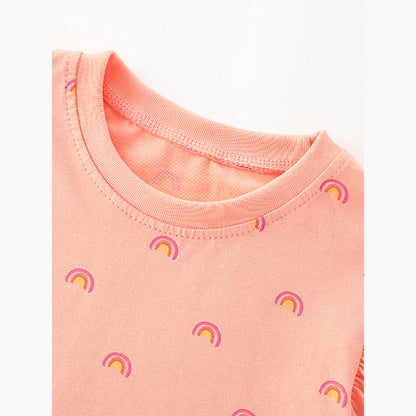 Summer Girls’ Rainbow Pattern T-shirt in European and American Style