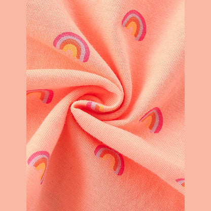Summer Girls’ Rainbow Pattern T-shirt in European and American Style